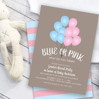 Pink And Blue Balloons Gender Reveal Party Invitation by daisylin712 at Zazzle