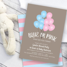 Pink And Blue Balloons Gender Reveal Party Invitation at Zazzle