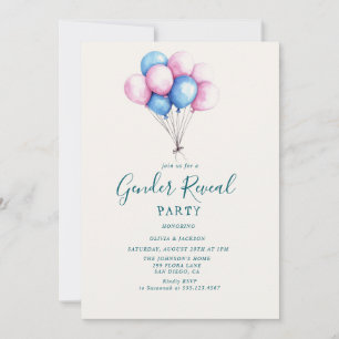 Pink and Blue Balloons Gender Reveal Party  Invitation