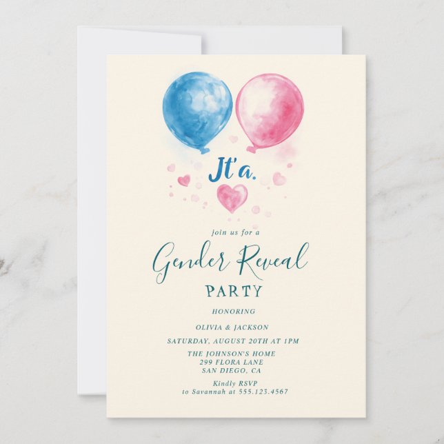 Pink and Blue balloons Gender Reveal Party  Invitation (Front)