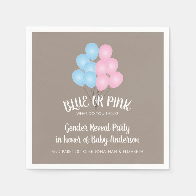 Pink and Blue Balloons Gender Reveal Party Napkins (Front)
