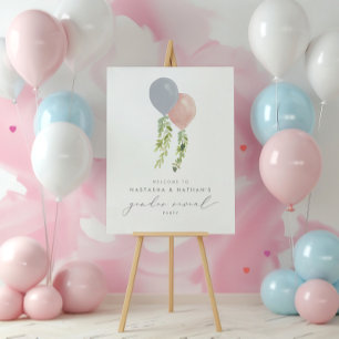 Pink and Blue Balloons Gender Reveal Welcome Foam Board