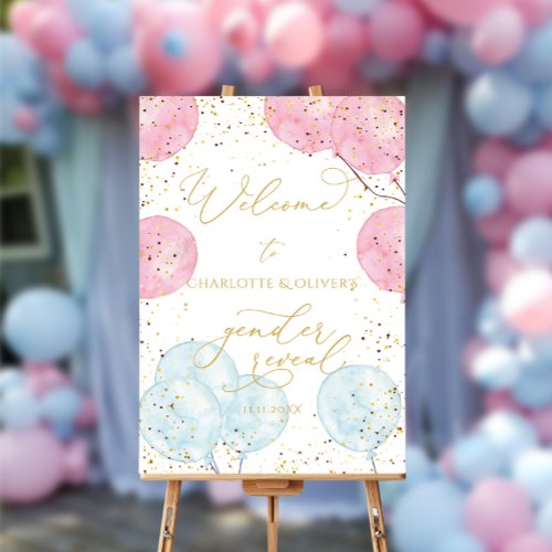 Pink and Blue Balloons Gender Reveal Welcome Foam Board