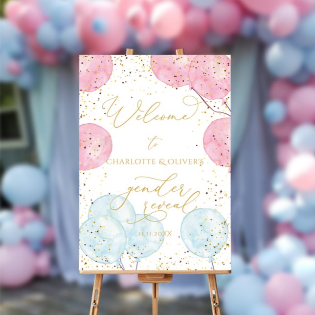 Pink and Blue Balloons Gender Reveal Welcome Foam Board (Creator Uploaded)