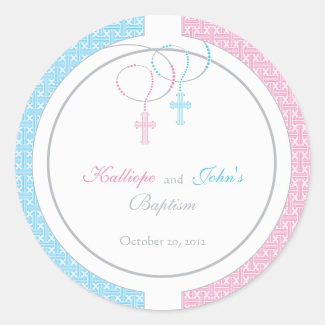 Pink and Blue Baptism Favor Sticker (Front)