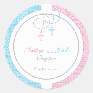 Pink and Blue Baptism Favor Sticker
