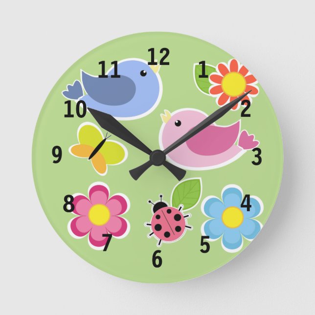Pink and Blue Bird(Medium) Wall Clock (Front)