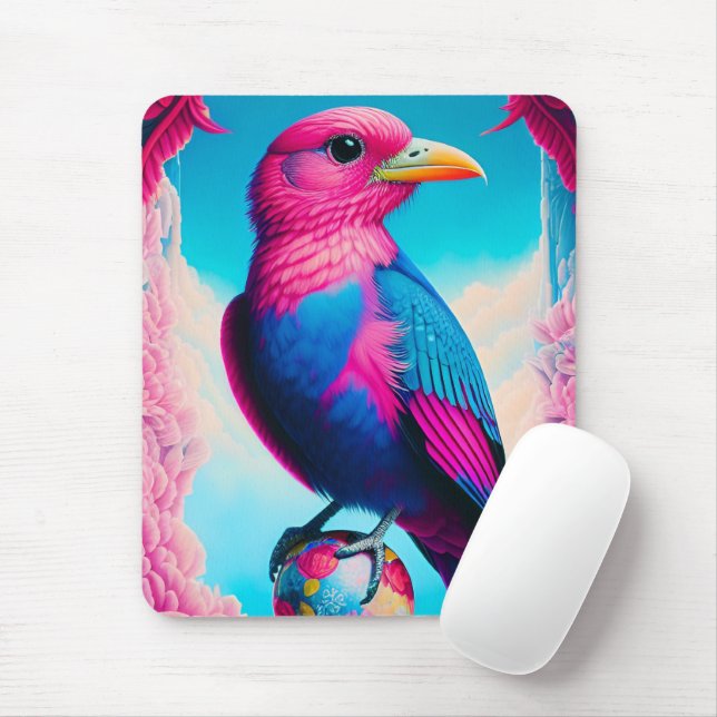 Pink and blue bird mouse pad (With Mouse)