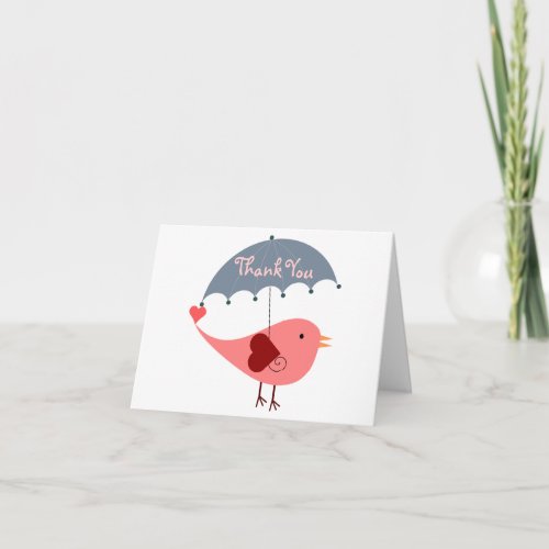Pink and Blue Bird Umbrella Thank You Cards