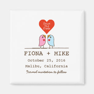 Pink and Blue Birds Save the Date Magnet