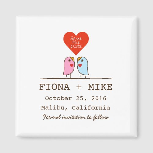 Pink and Blue Birds Save the Date Magnet