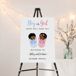 Pink and Blue Black Baby Gender Reveal Party Sign