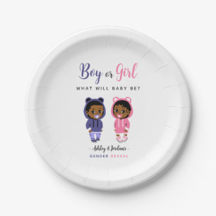 Pink and Blue Black Hoodie Baby Gender Reveal Paper Plates