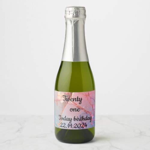 Pink and blue black Lettering 21st Birthday Party  Sparkling Wine Label