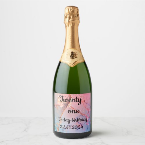 Pink and blue black Lettering 21st Birthday Party  Sparkling Wine Label