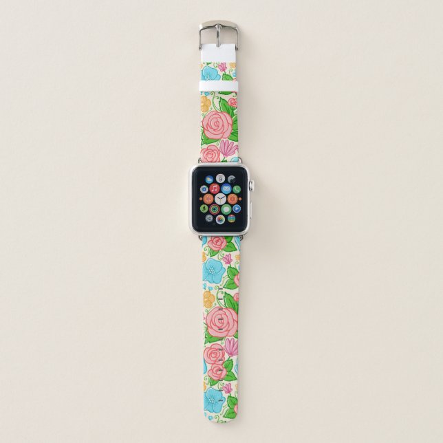 Pink And Blue Blossom Apple Watch Band (Front)