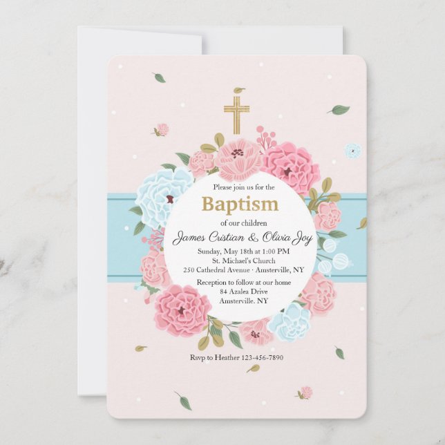 Pink and Blue Blossoms Invitation (Front)