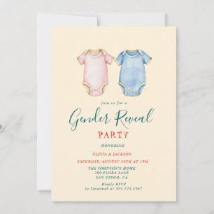 Pink and Blue Bodysuits Gender Reveal Party  Invitation