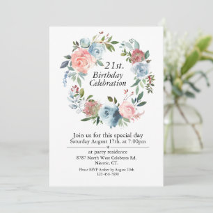 Pink and Blue Boho, Customizable 21st Birthday Invitation