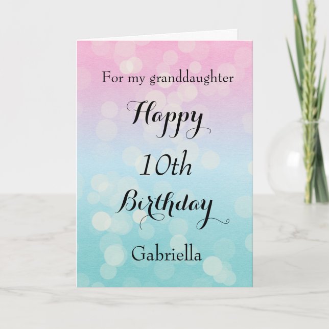 Pink and Blue Bokeh 10th Birthday Card (Front)
