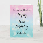 Pink and Blue Bokeh 10th Birthday Card<br><div class="desc">Beautiful pink and blue bokeh 10th birthday card for granddaughter,  daughter,  niece,  etc. The front of this beautiful 10th birthday card for her can be easily personalized as well as the inside card message. This would make a unique personalized card keepsake for her 10th birthday.</div>