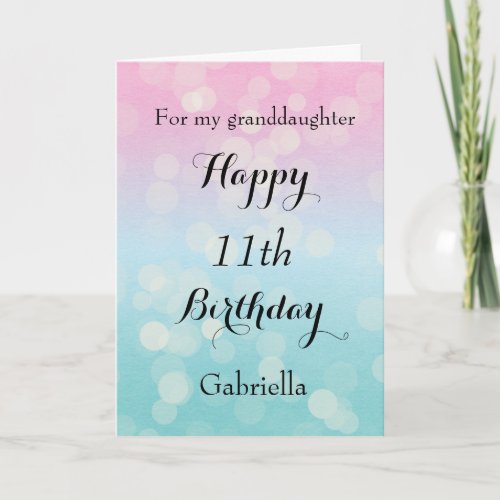 Pink and Blue Bokeh 11th Birthday Granddaughter Card