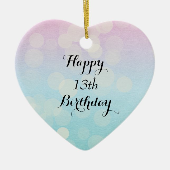 Pink and Blue Bokeh 13th Birthday Ceramic Ornament (Front)