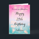 Pink and Blue Bokeh 25th Birthday Card<br><div class="desc">A pretty bokeh blue and pink 25th birthday card for granddaughter,  daughter,  niece,  etc. The front of this pretty 25th birthday card can be easily personalized with her name. The inside card message can also be personalized. This would make a beautiful twenty fifth birthday card keepsake for her.</div>