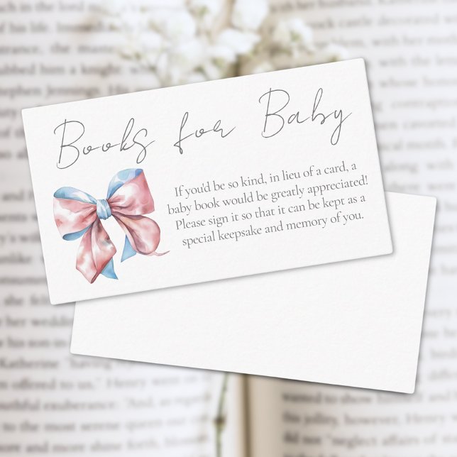 Pink And Blue Bow Baby Shower Books For Baby Enclosure Card (Pink And Blue Bow Baby Shower Books For Baby Enclosure Card )