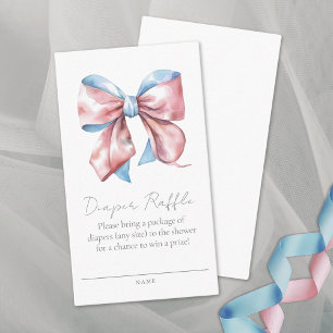 Pink And Blue Bow Baby Shower Diaper Raffle Enclosure Card