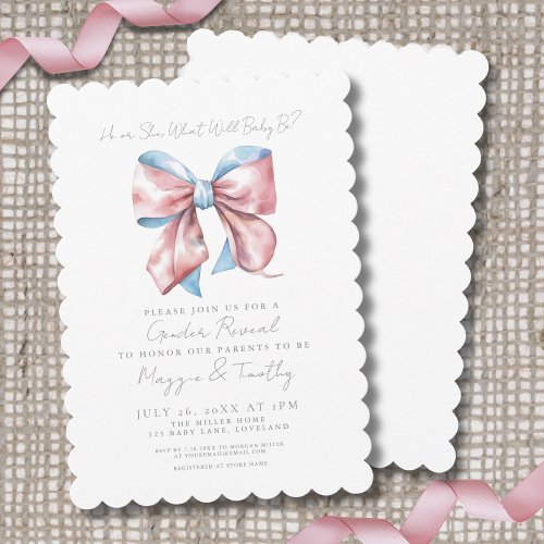 Pink And Blue Bow Gender Reveal Invitation