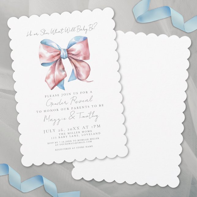 Pink And Blue Bow Gender Reveal Invitation (Pink And Blue Bow Gender Reveal Invitation )