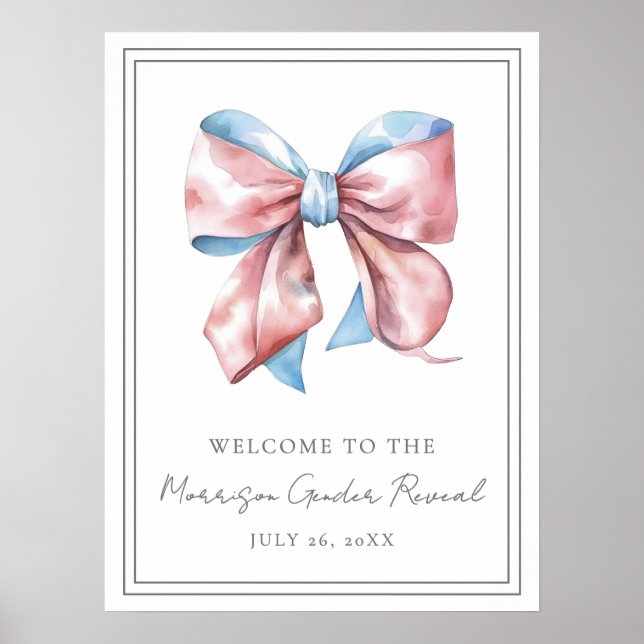Pink And Blue Bow Gender Reveal Party Welcome Sign (Front)