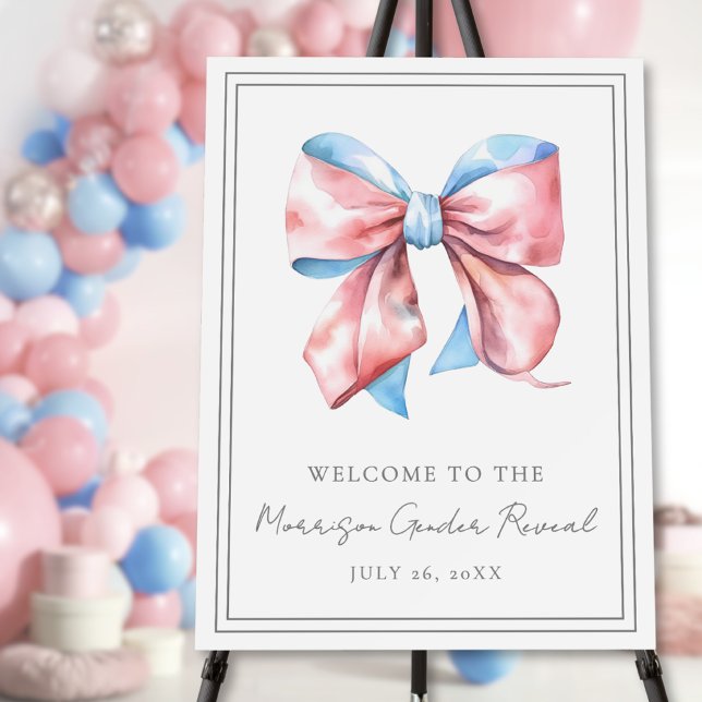 Pink And Blue Bow Gender Reveal Party Welcome Sign (Pink And Blue Bow Gender Reveal Party Welcome Sign )