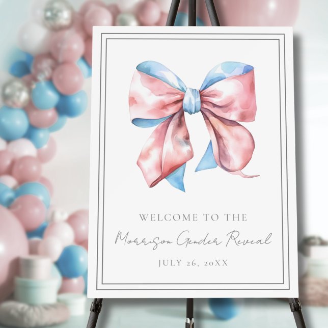 Pink And Blue Bow Gender Reveal Welcome Sign (Pink And Blue Bow Gender Reveal Welcome Sign)