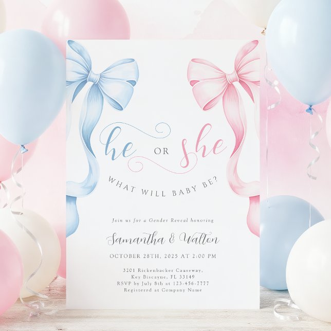 Pink and Blue Bows Gender Reveal Invitation (Creator Uploaded)