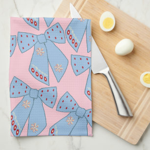 Pink And Blue Bows Kitchen Towel
