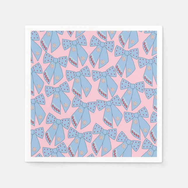Pink And Blue Bows Napkins (Front)