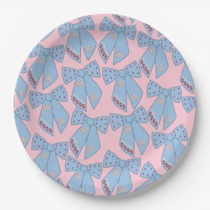 Pink And Blue Bows Paper Plates