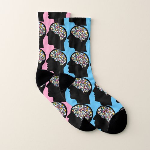 Pink and Blue Brain Crazy Socks
