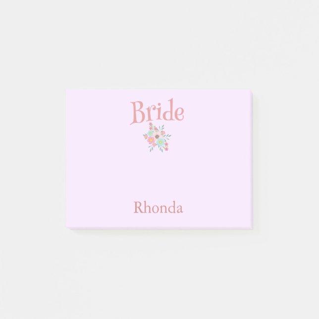 Pink and Blue Bride Favor Gift Post-it Notes (Front)