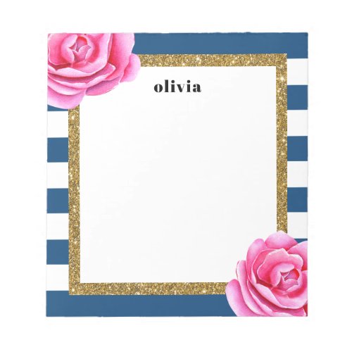 Pink and Blue Bright Flower Personalized Notepad