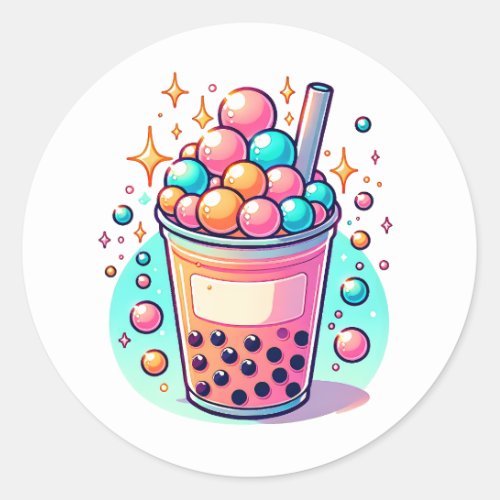 Pink and Blue Bubble Tea   Classic Round Sticker