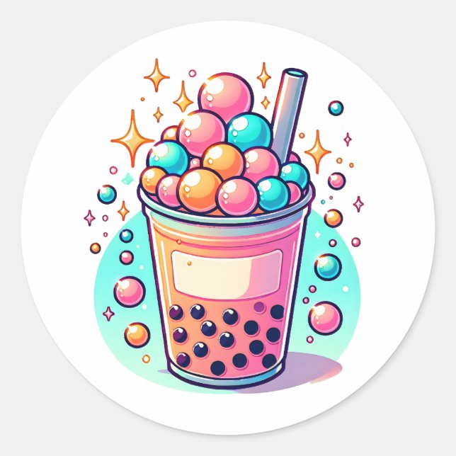 Pink and Blue Bubble Tea   Classic Round Sticker (Front)