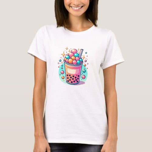 Pink and Blue Bubble Tea T_Shirt