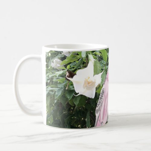 Pink and Blue Budgies against White Angle Trumpet Coffee Mug