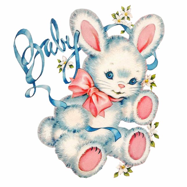 Pink and Blue Bunny Rabbit Baby Shower Statuette (Front)