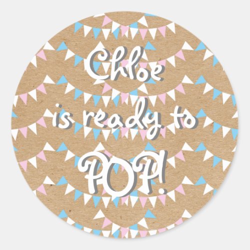 Pink and Blue Bunting Ready to POP Baby Shower Classic Round Sticker