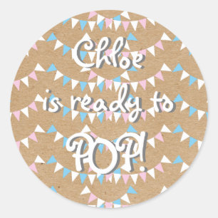Pink and Blue Bunting Ready to POP! Baby Shower Classic Round Sticker