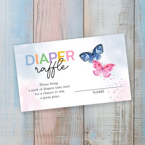 Pink and Blue Butterflies Twins Diaper Raffle Enclosure Card